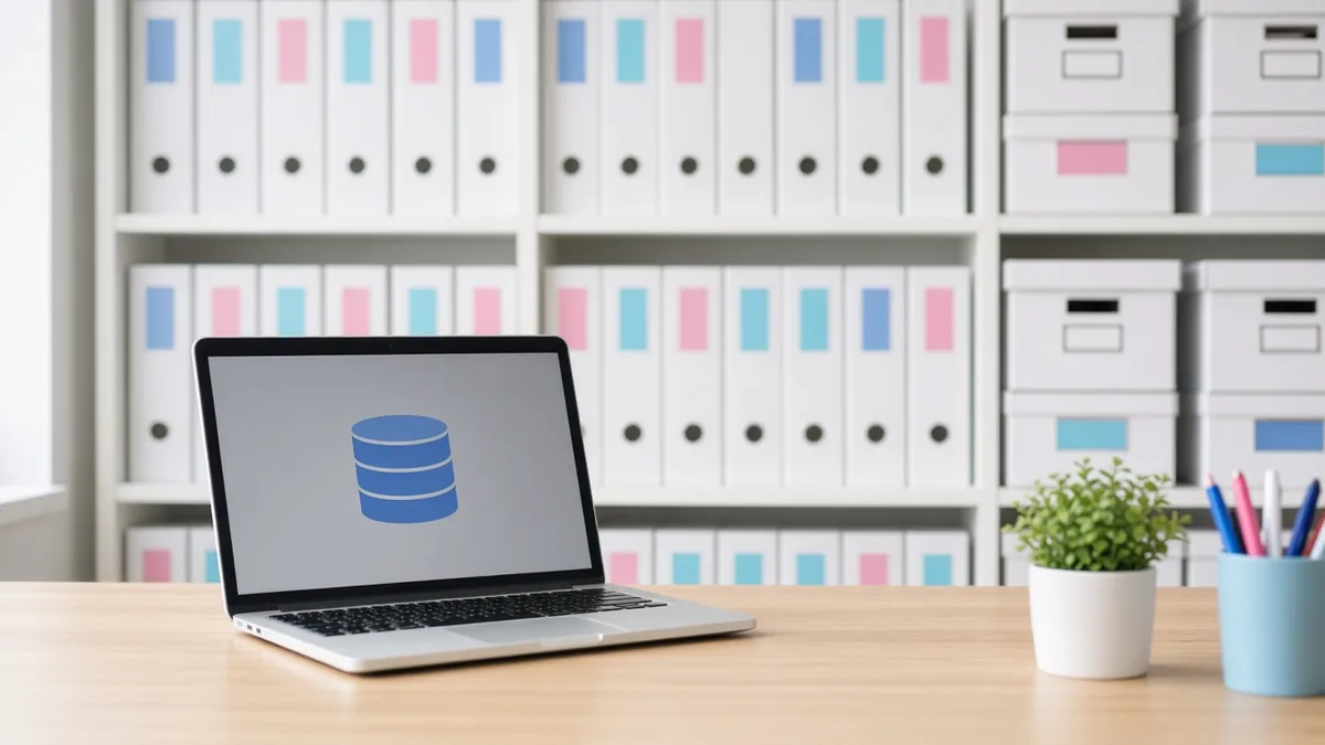 Organised records archive with labeled binders