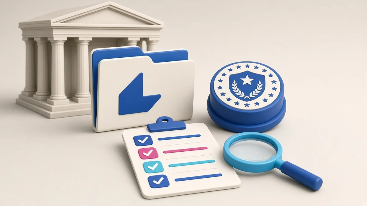 Illustration of a regulator's office reviewing a licence application, no casino imagery