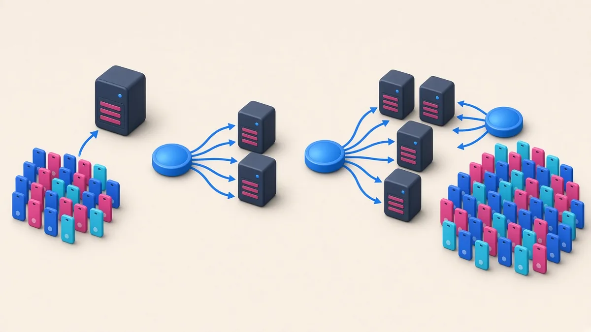 Illustration of servers scaling out to handle more app users