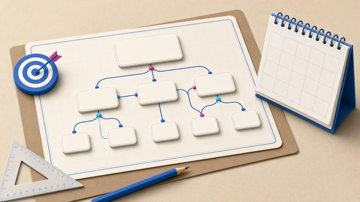 Illustration of planning a new website with sitemap and goals
