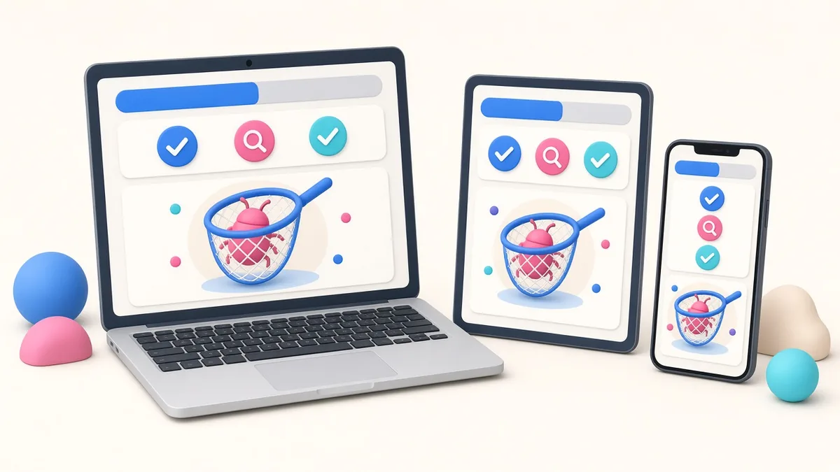 Illustration of testing a website on different devices before launch