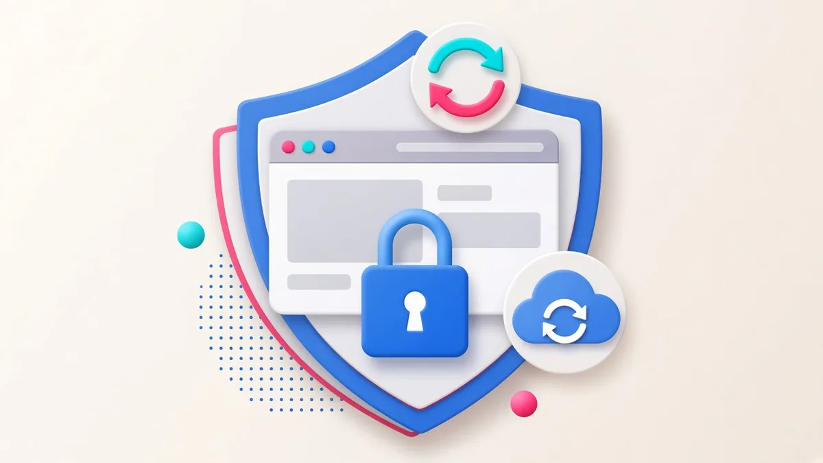 Illustration of a secure WordPress-style website protected by layers of defence