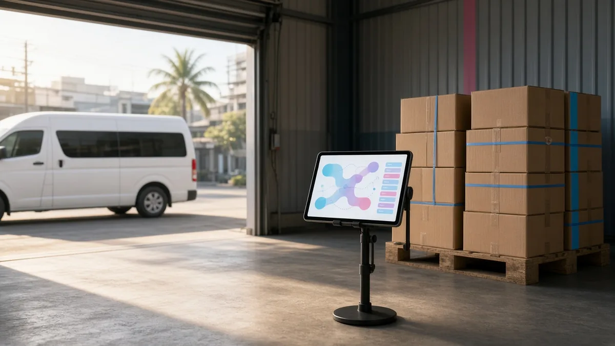 Delivery van being loaded at a warehouse for scheduled B2B routes