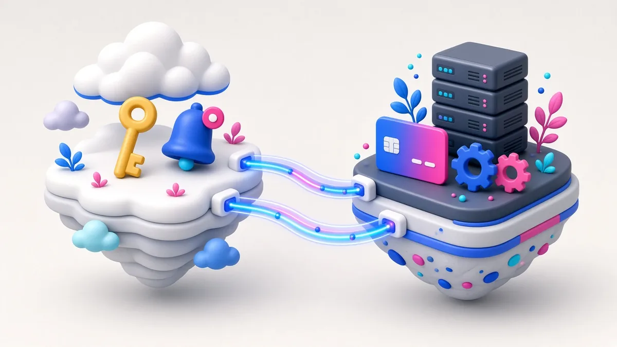 Illustration of a hybrid backend combining managed cloud services and a custom API
