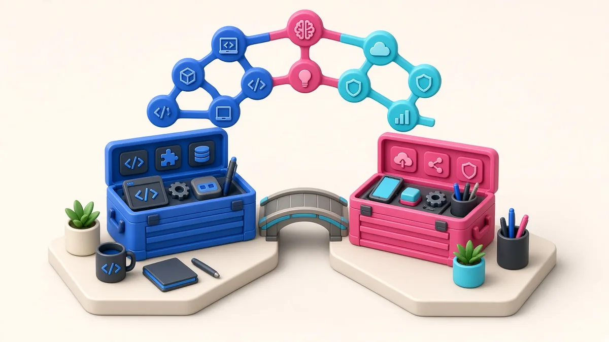 Illustration of a development team choosing tools based on skills