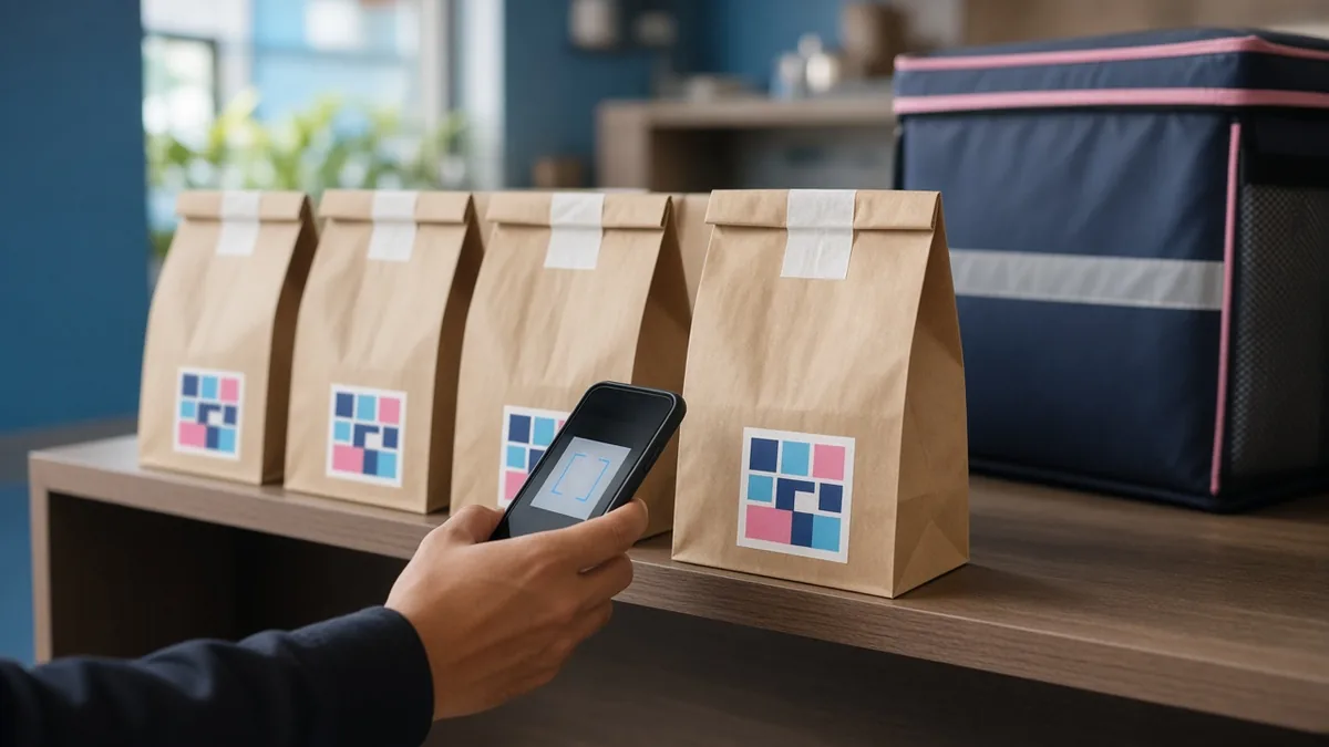 Food order handoff from restaurant counter to delivery rider