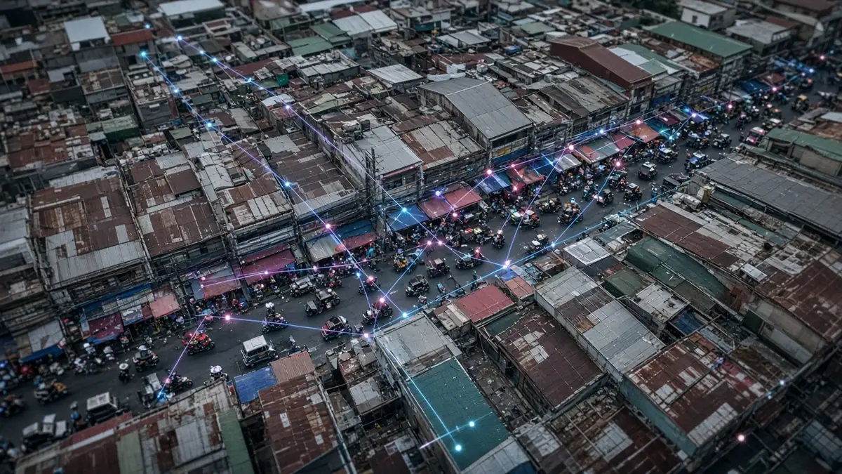 Busy Metro Manila neighbourhood street representing a hyperlocal marketplace