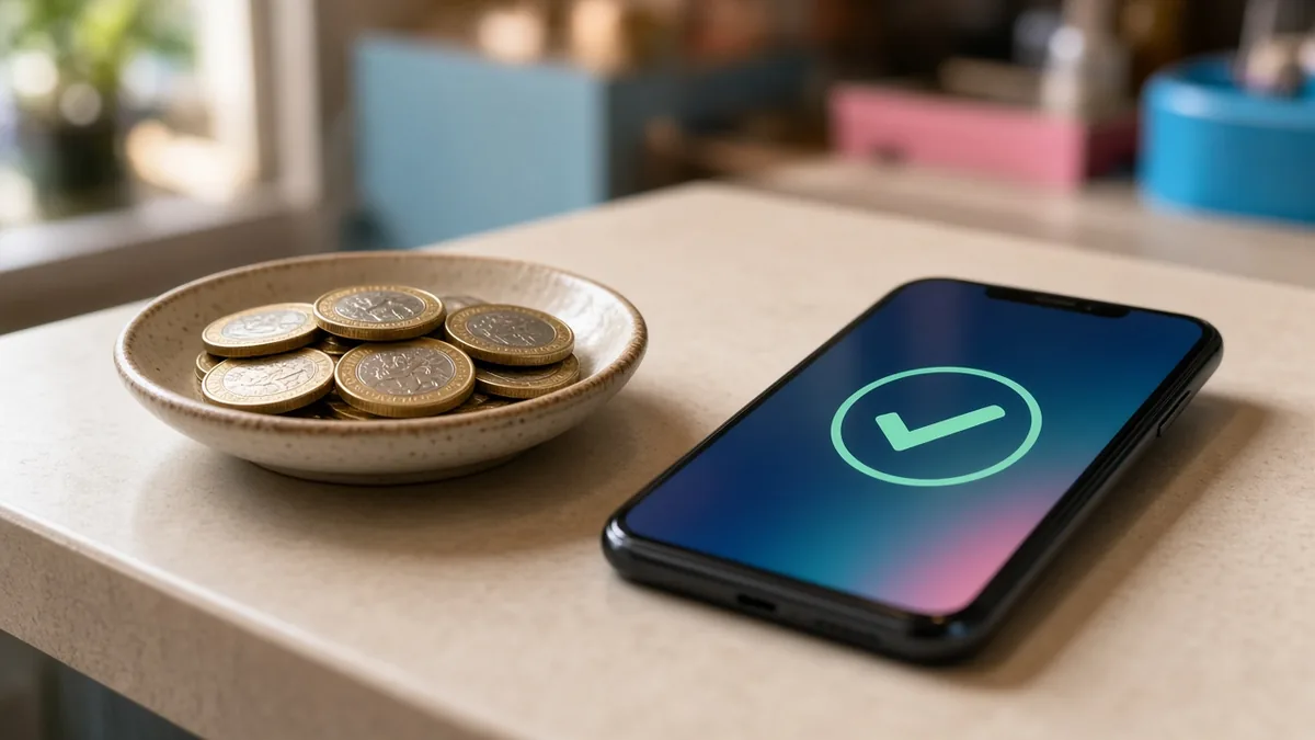 Cash and phone payments side by side at a local store