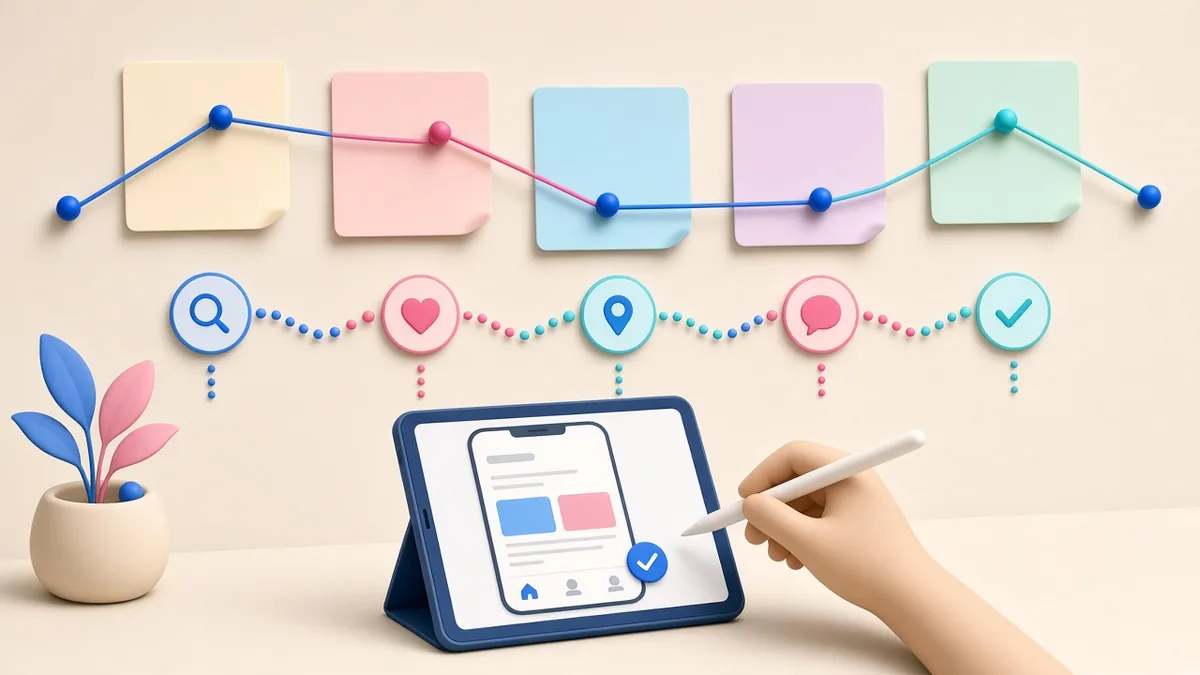 Illustration of discovery workshops and UX validation for an app MVP