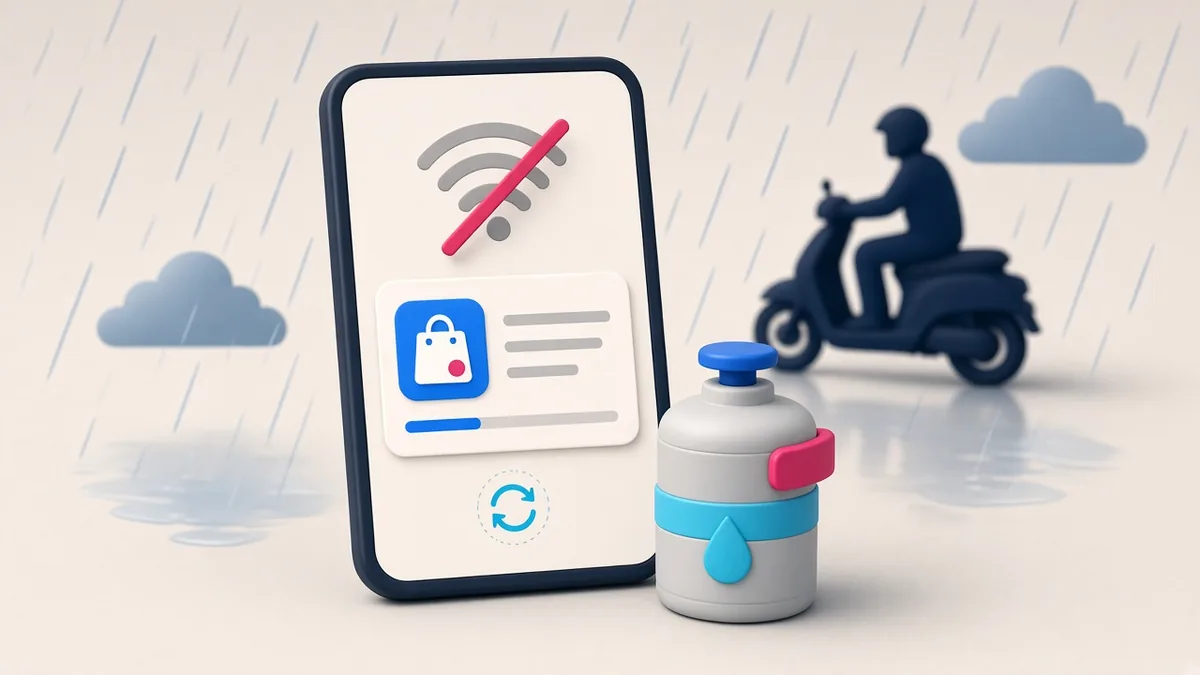 Illustration of a delivery rider's app working with weak or no signal