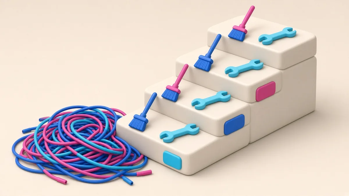 Illustration of a team gradually paying down technical debt