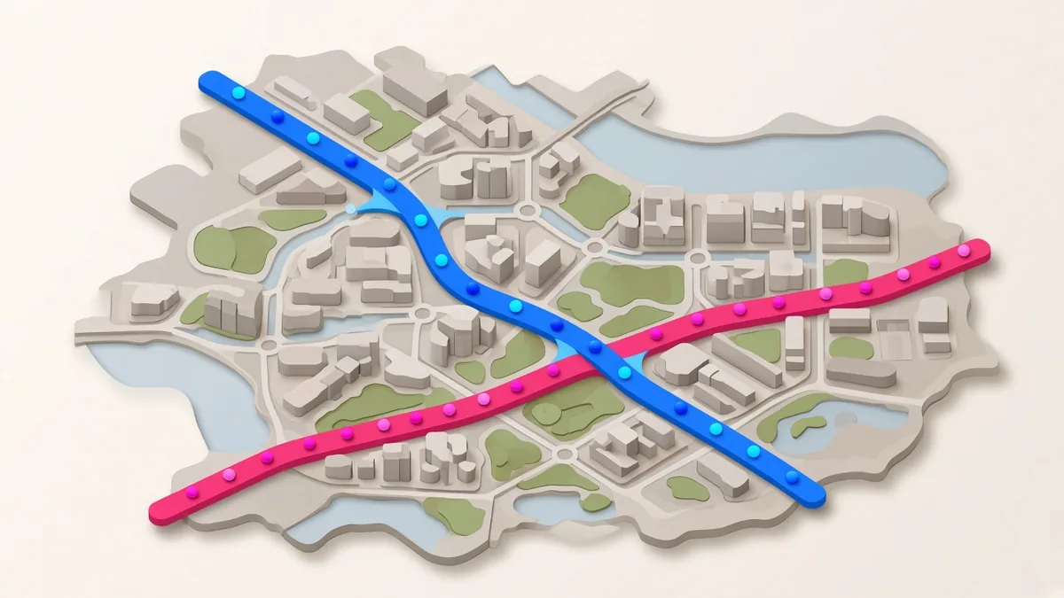 Illustration of a ride-hailing app launching in dense city corridors first