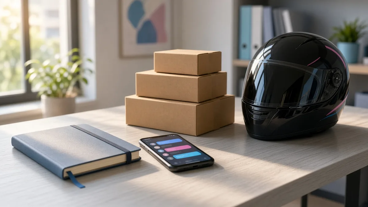 Manual delivery pilot with a notebook, phone and packages