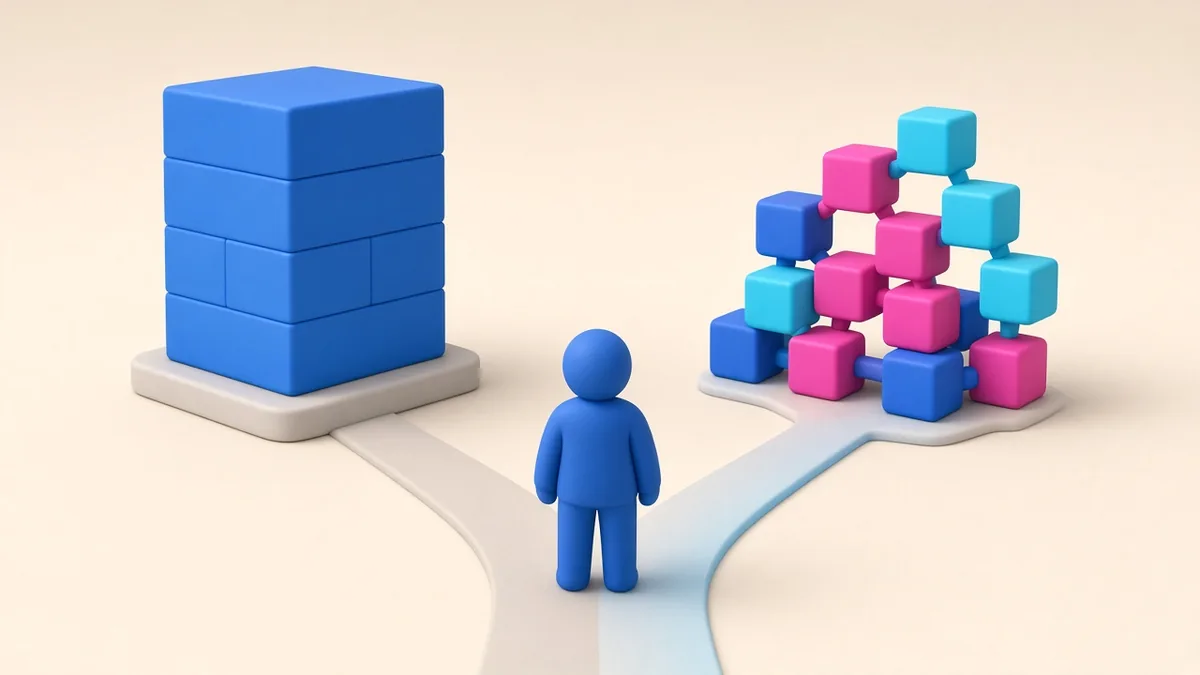 Illustration comparing a monolith and microservices architecture
