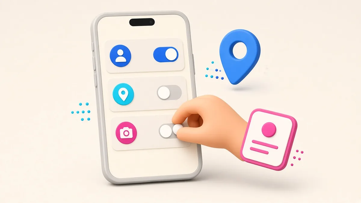Illustration of an app requesting only the contacts and location permissions it needs