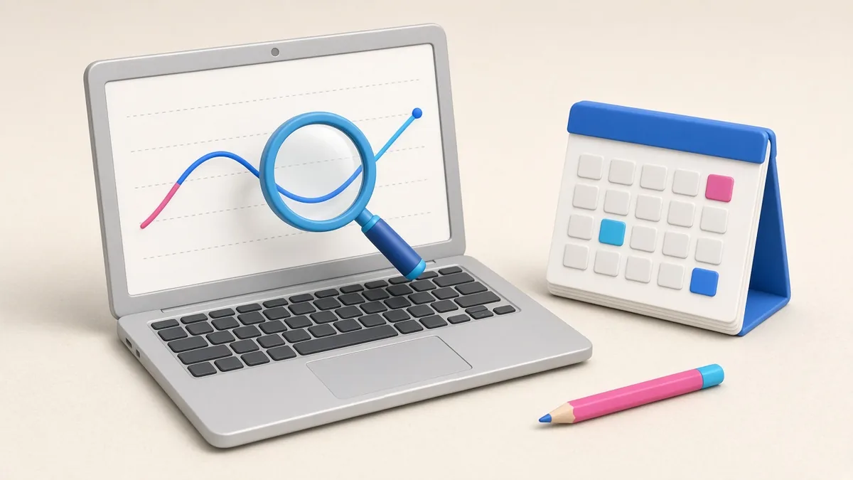 Illustration of a website owner checking search traffic charts after an algorithm update