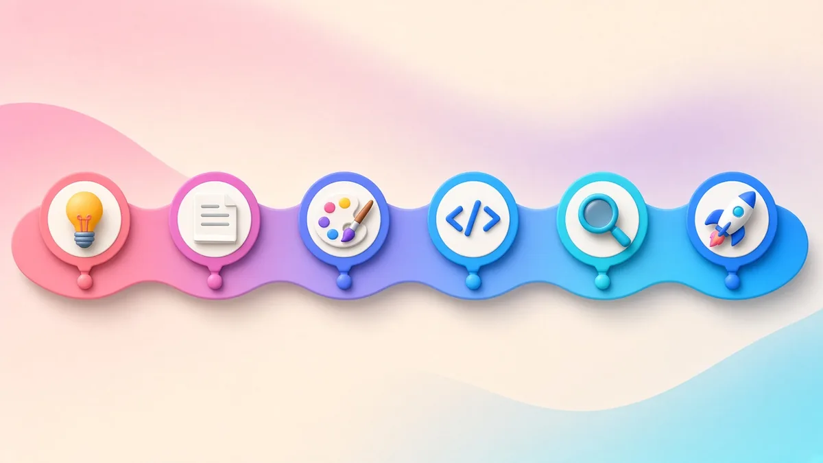 Timeline illustration of the stages of a website project