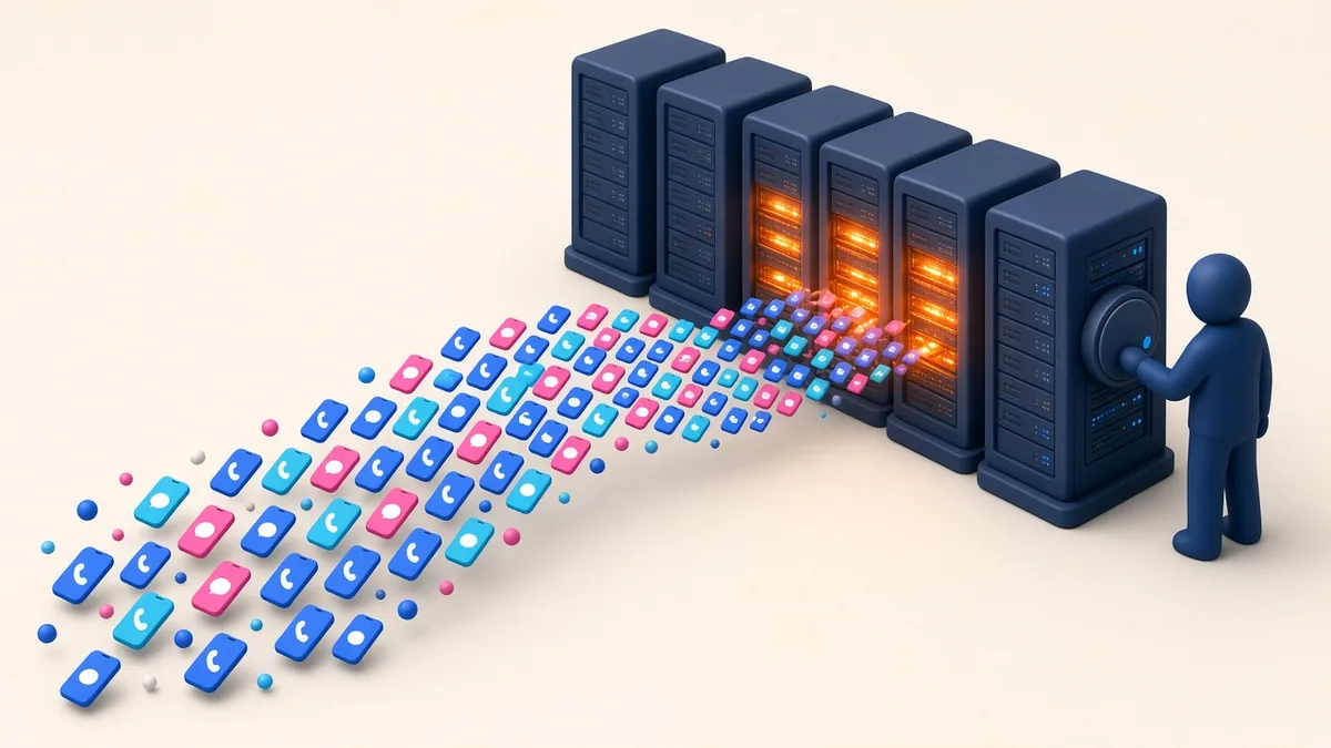 Illustration of a surge of app users hitting payment servers on launch day